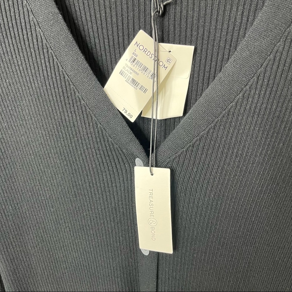 Treasure & Bond Dress V Neck Midi Sweater Ribbed Dress Black Size Large - Picture 5 of 9